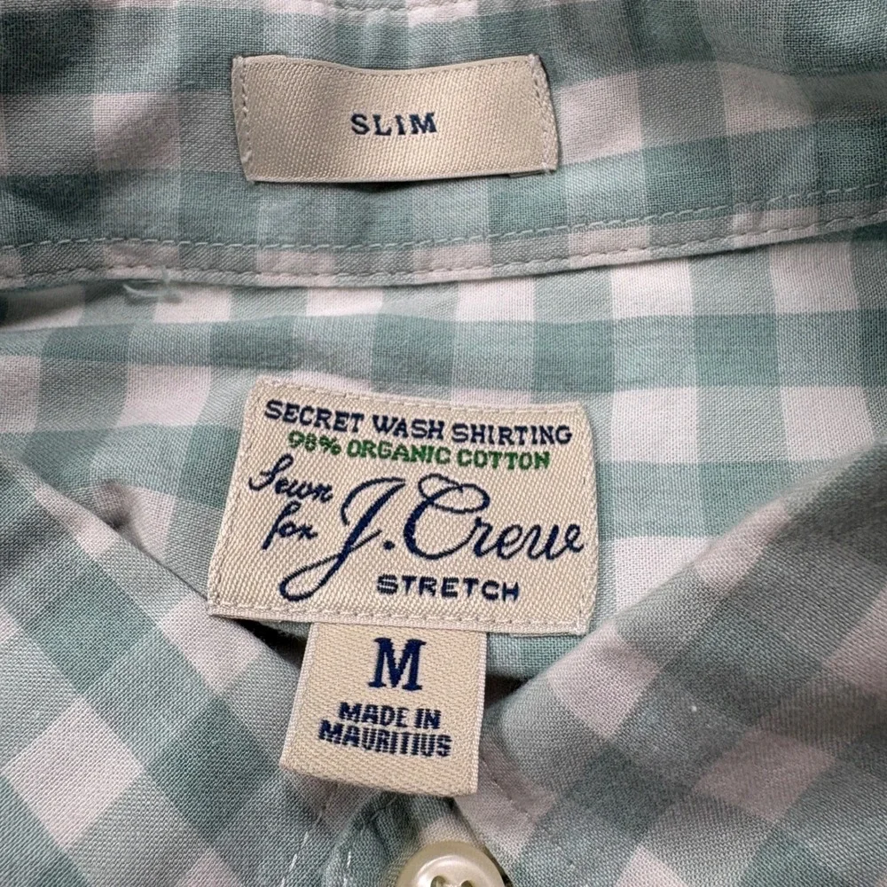 J. Crew Stretch Secret Wash Slim Fit Button Down Shirt Gingham Check Size Medium